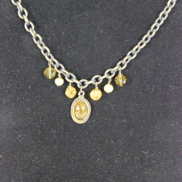 Cookie Lee Lot of 2 Necklaces Amber Orange Colors Cameo Brown Bronze Cord Chain - Picture 6 of 10